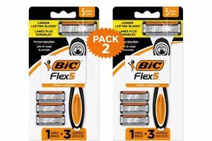 BIC Flex 5 Blade Refillable Razors, Men's, 5-Blade, 1 Handle & 3 Cartridges 2 PK